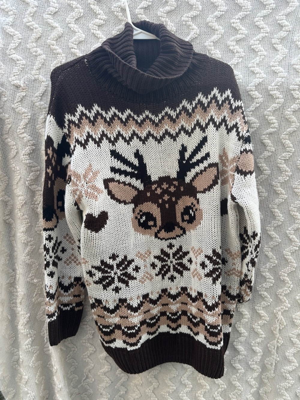 Urban Heritage Brown and Cream Reindeer Turtleneck Sweater
